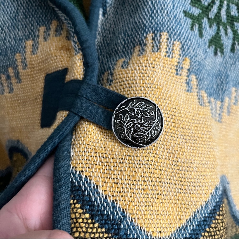 Flashback size large green blue yellow tapestry like winter Christmas jacket 90s - Picture 6 of 14
